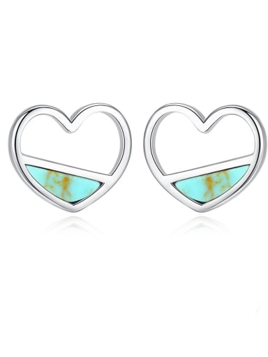 925 Sterling Silver With Turquoise  Cute Heart Stud Earrings
