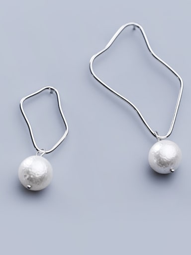 925 Sterling Silver With Platinum Plated Simplistic Asymmetry Geometric Drop Earrings