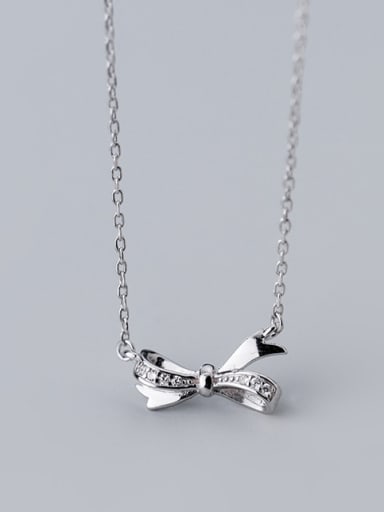 925 Sterling Silver With Silver Plated Personality Bowknot Necklaces