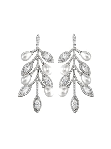 New leaves imitation pearl micro-inlaid zircon earrings