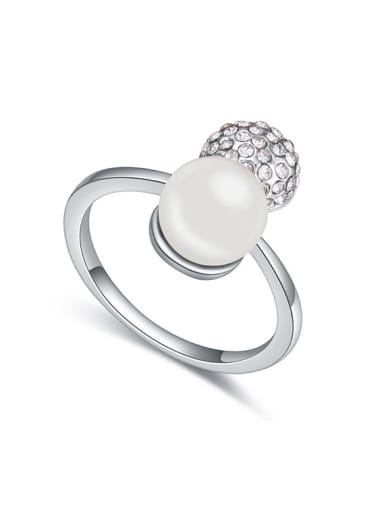 Fashionable Imitation Pearl Shiny Crystals-covered Bead Alloy Ring