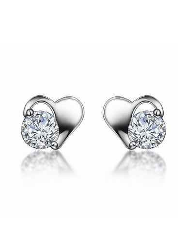 Tiny Heart Shiny Cubic Crystal-accented 925 Sterling Silver Stud Earrings