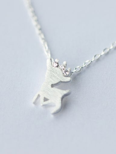 Women Lovely Deer Shaped S925 Silver Rhinestones Necklace