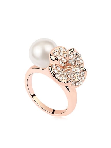 Personalized Imitation Pearl Shiny Crystals-Covered Flower Alloy Ring