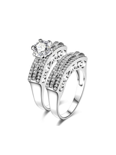 Elegant Platinum Plated Copper Glass Bead Two Pieces Ring Set