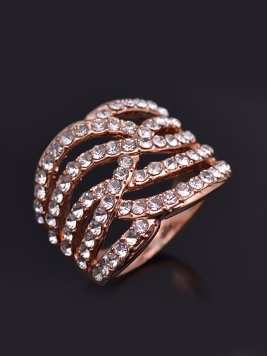 Fashion Cubic White Rhinestones Rose Gold Plated Alloy Ring