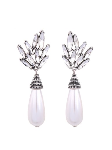 Leaves-shape Artificial Pearls Rhinestones Fashion Drop Earrings