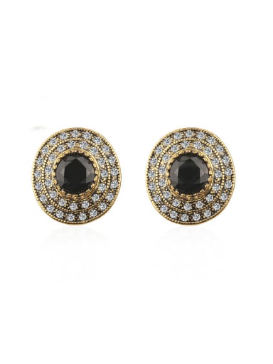 Retro style Round Black Resin stone Cubic Crystals Earrings