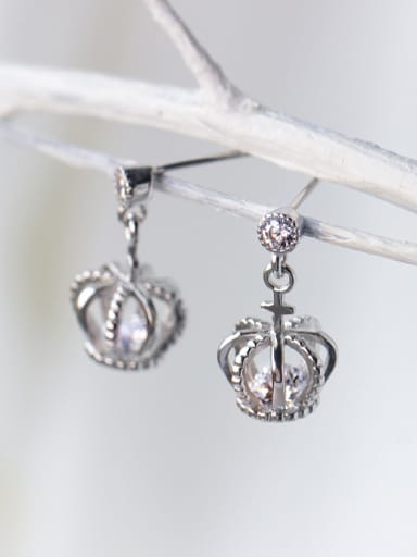 S925 silver sweet small crown drop earring and necklace