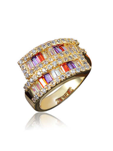 Colorful 18K Gold Plated Geometric Shaped Zircon Ring
