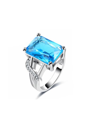 Fresh Blue Square Shaped Glass Bead Women Ring