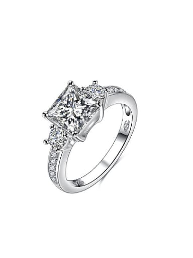 Personality Square Shaped Zircon 925 Silver Ring