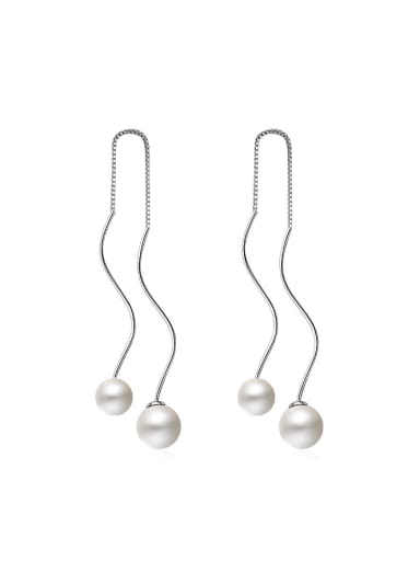 Simple White Imitation Pearl Water Wave Line Earrings