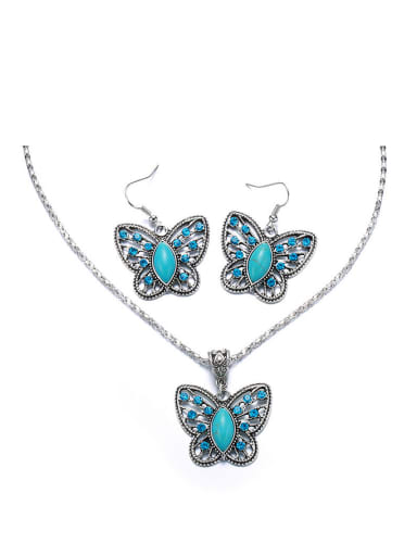 Alloy Platinum Plated Stone Butterfly Two Pieces Jewelry Set