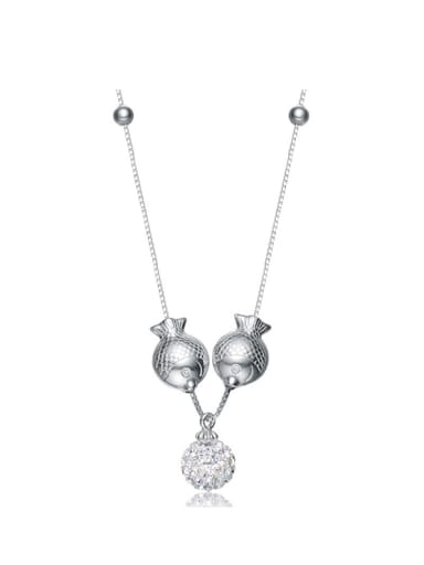Fashion Double Fish Cubic Zirconias-covered Bead 925 Silver Necklace