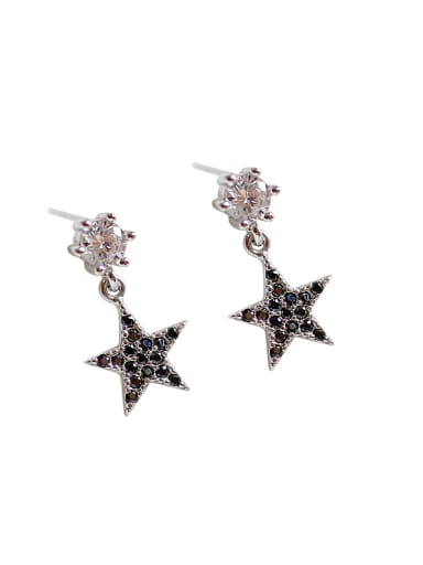 Fashion Black Star Cubic Zircon Silver Stud Earrings