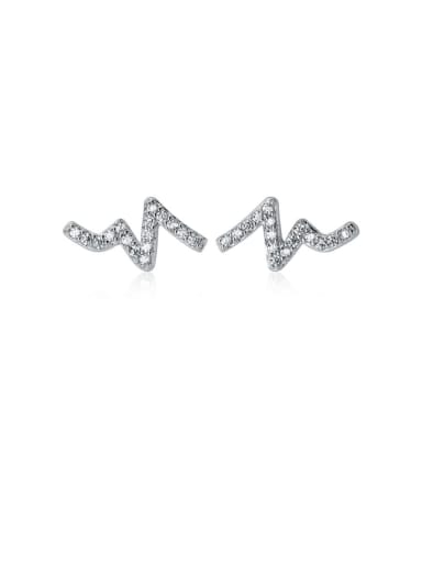 925 Sterling Silver With Platinum Plated Simplistic WaveLine Stud Earrings