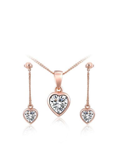 Alloy Rose Gold Plated Fashion AAA Zircon Heart Two Pieces Jewelry Set