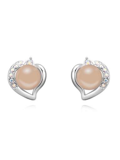 Fashion Imitation Pearl Crystals Heart Alloy Stud Earrings
