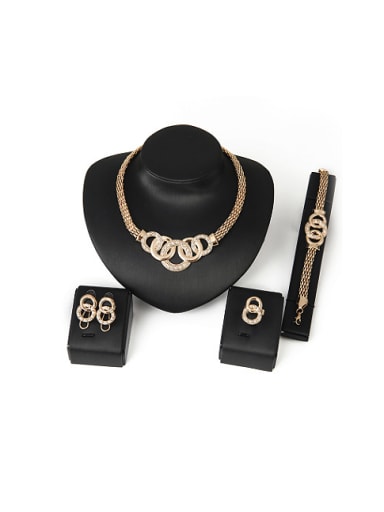 Alloy Imitation-gold Plated Fashion Rhinestone Interlocked Rings Four Pieces Jewelry Set