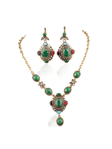 custom Ethnic style Oval Resin stones Alloy Two Pieces Jewelry Set