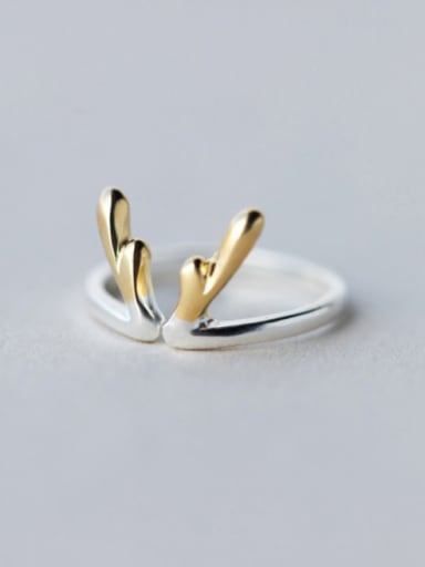 Christmas jewelry:  Sterling Silver Gold Antlers free size Ring