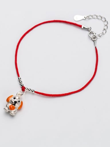 Sterling silver lovely dog hand-woven red thread bracelet