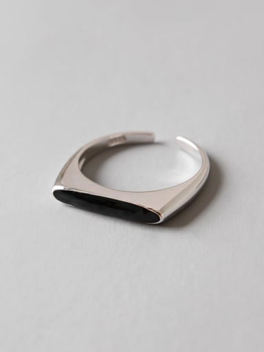Sterling Silver personality black-enamel free size ring