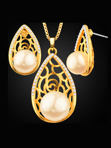 Fashion Artificial Pearls Colorfast Two Pieces Jewelry Set