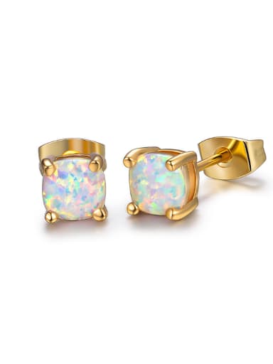 Simple Gold Plated White Opal Small Stud Earrings