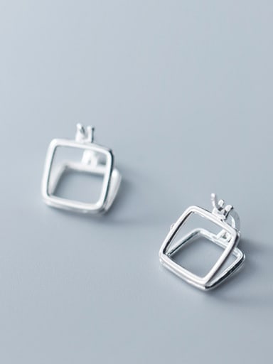 925 Sterling Silver With Silver Plated Simplistic Geometric Square Clip On Earrings