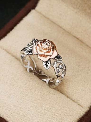 Copper With Sliver Plated Vintage Flower Band Rings