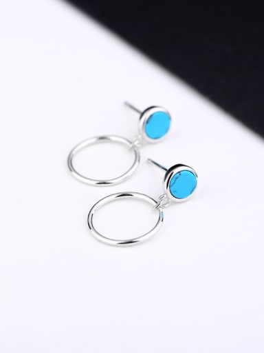 Simple Stone Round Silver Earrings