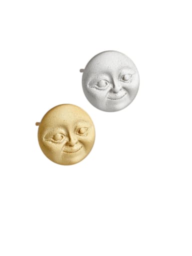 925 Sterling Silver With Gold Plated Personality Face Doll Round Stud Earrings