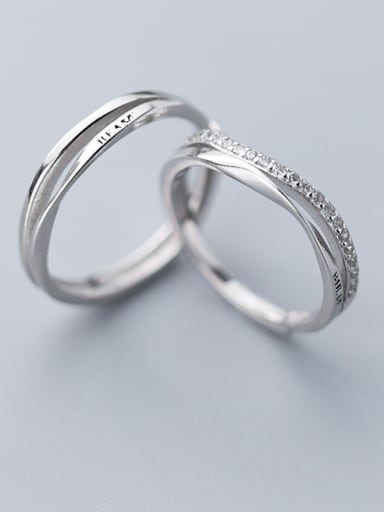 925 Sterling Silver With Platinum Plated Simplistic Irregular Free Size Engagement Rings
