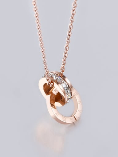 Rose Gold Stainless Steel Digital Shaped  Crystal Necklace