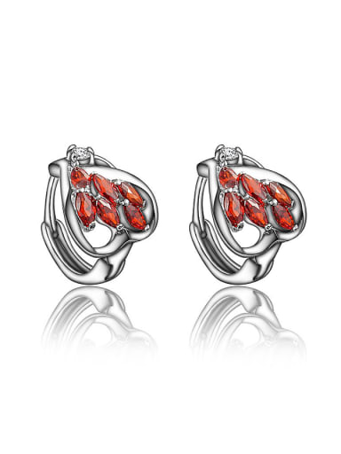 Exquisite Red Platinum Plated 4A Zircon Clip Earrings