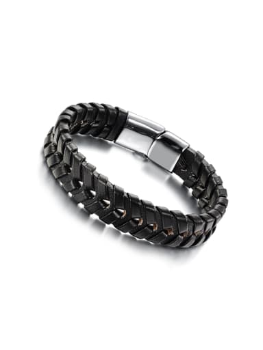 Simple Black Artificial Leather Men Bracelet