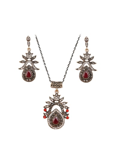 Retro style Red Resin stone White Crystals Alloy Two Pieces Jewelry Set