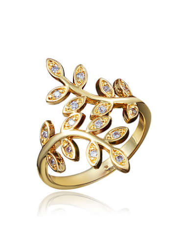 All-match 18K Gold Plated Leaf Shaped Zircon Ring