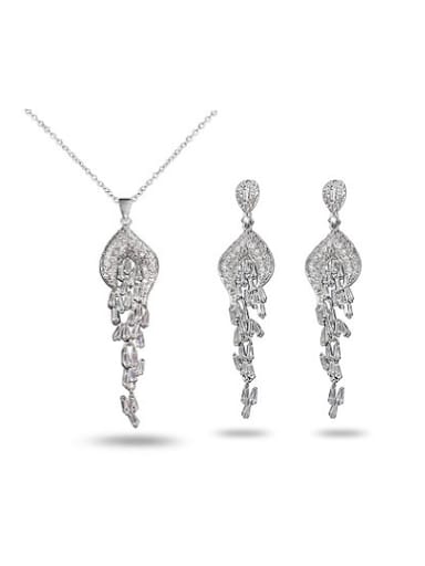 Creative 18K White Gold 4A Zircon Two Pieces Jewelry Set