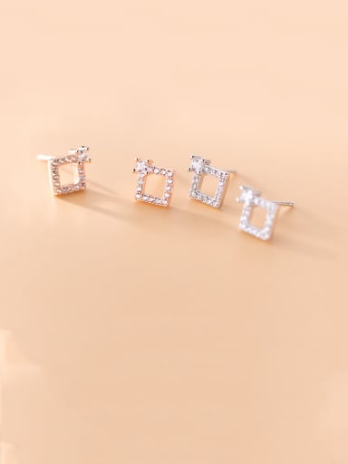 925 Sterling Silver With  Cubic Zirconia Cute Square Stud Earrings