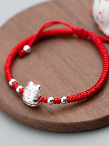999 Sterling Silver With Silver Plated Cute Cat Woven & Braided Bracelets