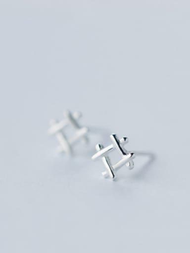 S925 Silver Well Character Small Square Fashionable Stud cuff earring