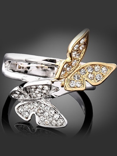 Fashion Cubic Rhinestones-studded Butterflies Alloy Ring