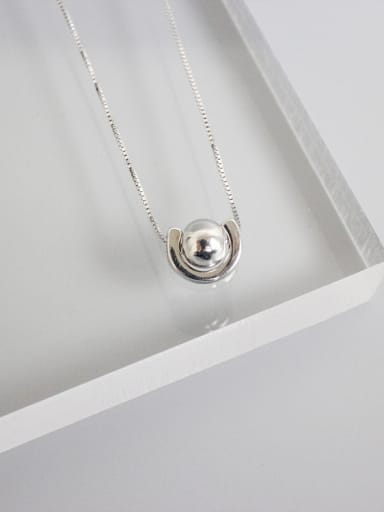 Simple Smooth Bead Pendant Silver Necklace