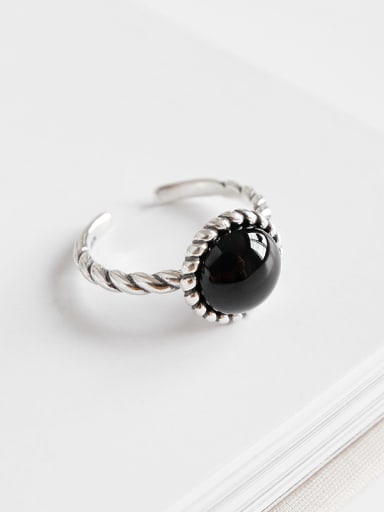 925 Sterling Silver With black Carnelian Vintage Round Solitaire Rings