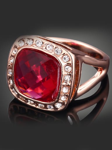 Rose Gold Plated Red Acrylic Stone Copper Ring
