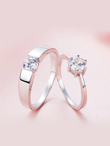 Simple Cubic Zircon 925 Silver Lovers Ring