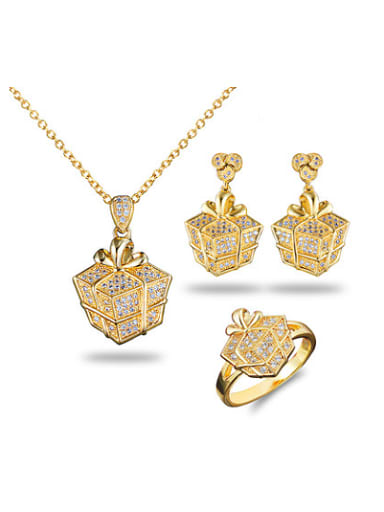 Luxury 18K Gold Plated Box Shaped Three Pieces Jewelry Set